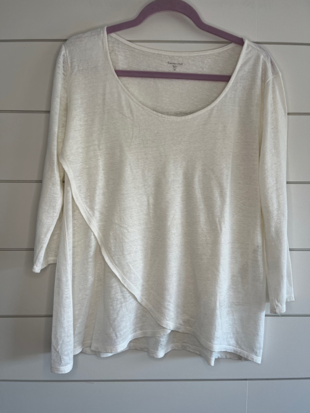 Garnet Hill Organic Cotton Cream Asymmetric Draped Long Sleeve Top Size XS